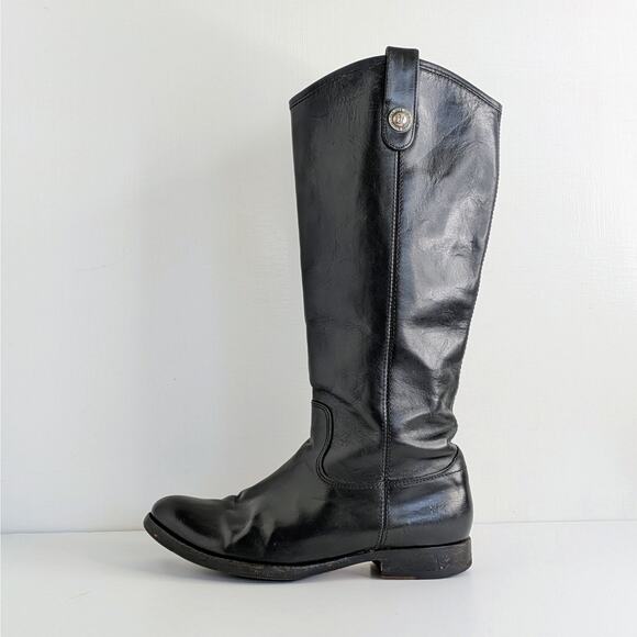 Frye Melissa Button Boots 7.5 Black Leather Tall Riding Knee High Equestrian - Picture 1 of 16